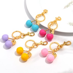 樱桃钥匙扣生产厂家-可爱休闲背包吊坠手包配饰马卡龙色甜美女孩亚克力樱桃