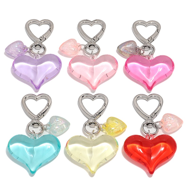 Heart Keychain Manufacturer - Cheap Cute Bag Pendant Zinc Alloy Accessories Sweet Heart Charms Acrylic Transparent