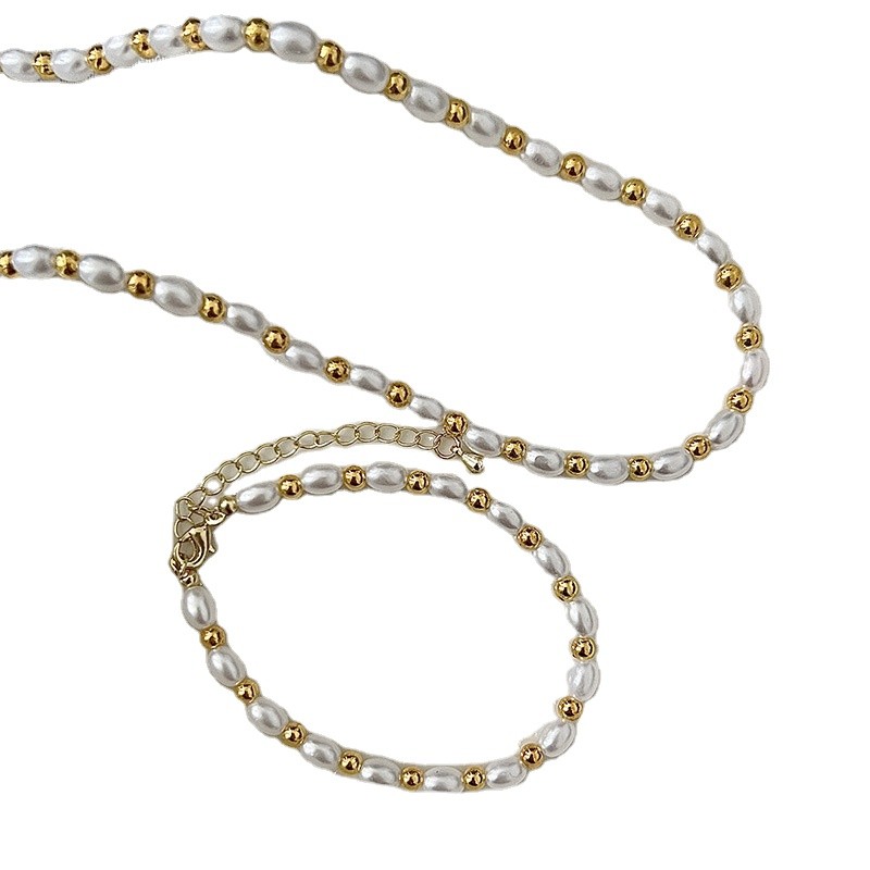 Pearl Set Factory - Fashion Elegant Freshwater Pearl Necklace Bracelet High Quality Gold Plated Necklace Bracelet Set