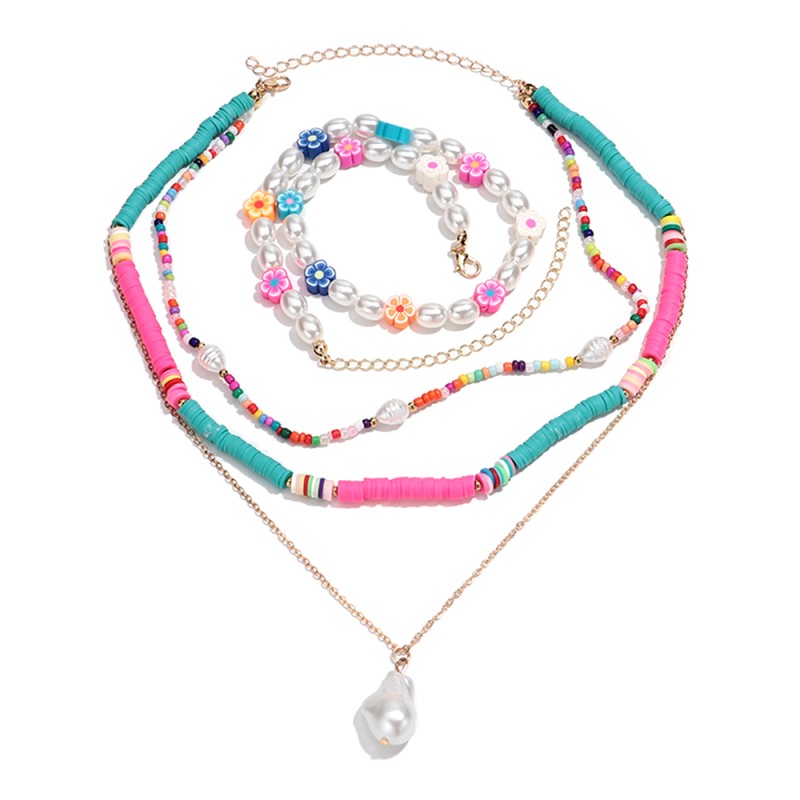 Bohemian Necklace Supplier - Ins Bohemian Jewelry DIY Handmade Beaded Necklace Colorful Flower Soft Clay