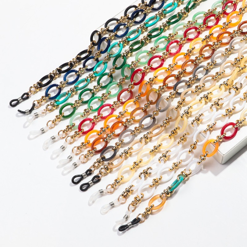 Bohemia Chain Supplier - 2025 Fashion Bohemia Glass Marble Long Glasses Chain Colorful Mask Casual Jade