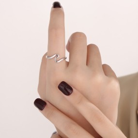 Wave Ring Factory - Wholesale Women Simple Wave Shape Ring 18k Gold Plated Waterproof Stainless Steel Geometric Wave