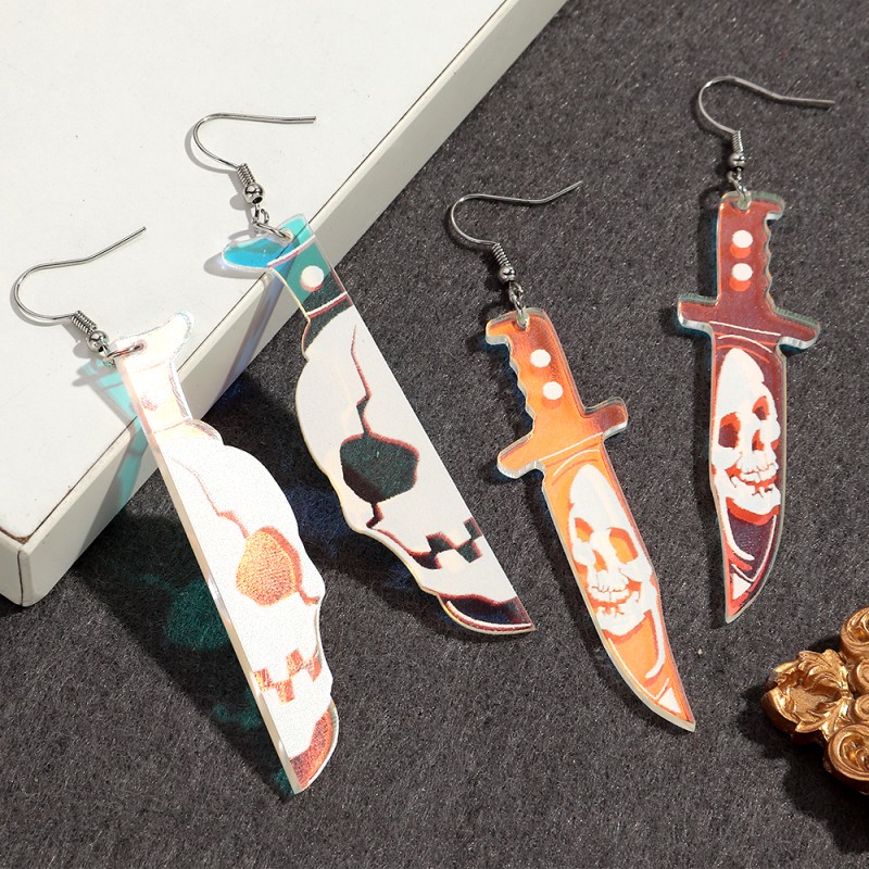 Laser Earrings Manufacturer - New Gothic Party Jewelry Personalized Laser Cutting Earrings Skull Knife