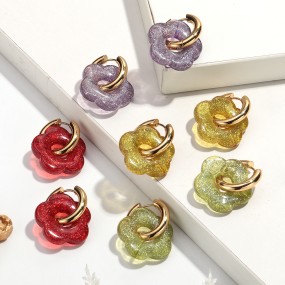 Hoop Earrings Factory - New Arrival Trendy Jewelry Stainless Steel Hoop Earrings Shiny Glitter Flower