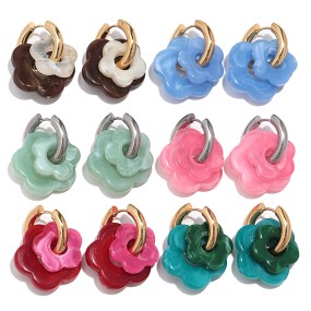 Marble Earrings Supplier - Bohemian Style Stainless Steel Jewelry Colorful Marble Flower Charms DIY Acrylic
