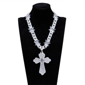 Punk Necklace Supplier - 2024 Street Boy Fashion Jewelry Clear Barbed Chain Punk Acrylic Jesus Cross