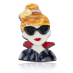 复古胸针生产厂家-复古秋冬季外套配饰别针带太阳镜金发女士徽章