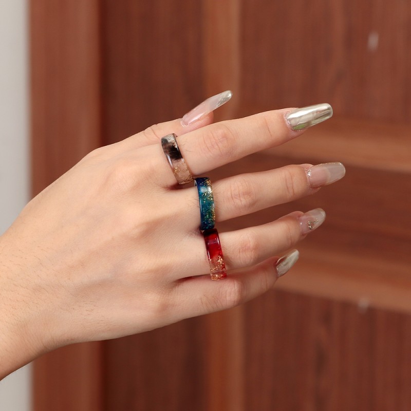 Plastic Ring Supplier - Fashionable 2025 Personality Simple Design Colorful Plastic Ring Gold Foil Resin Ring Couple