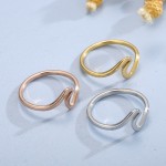 波浪戒指工厂-批发女士简约波浪形状戒指18k镀金防水不锈钢几何波浪