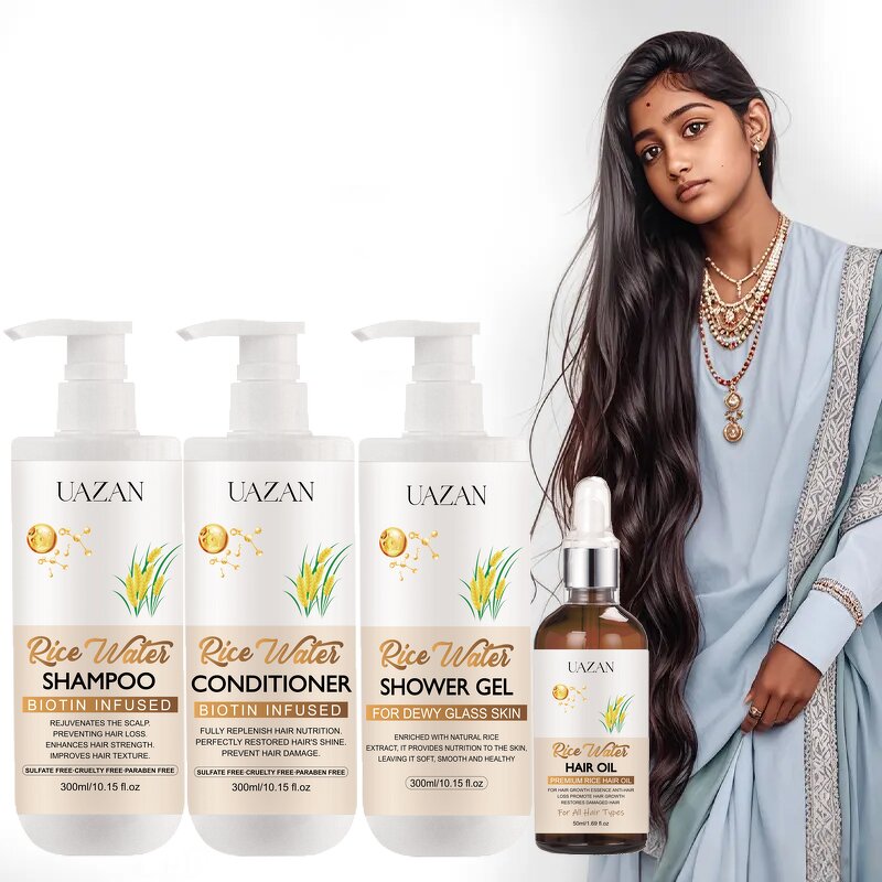 Organic Rice Water Keratin Hair Care Set - Sulfate-Free Anti-Hair Loss Formula for Growth
