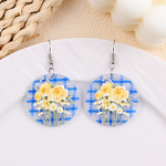 Geometric Earrings Manufacturer - Pastoral Striped Grid Flower Print Acrylic for Women