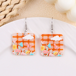 Geometric Earrings Manufacturer - Pastoral Striped Grid Flower Print Acrylic for Women