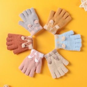 Children Gloves Factory - OEM Plush Half Finger Winter Keep Warm Gloves