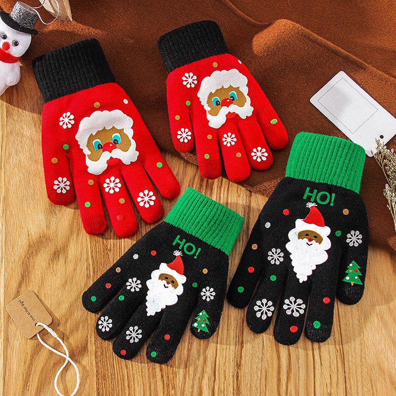 Touch Screen Gloves Factory - OEM Santa Pattern Yarn Knitting Warm Gloves