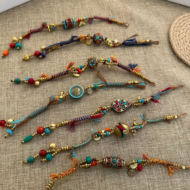 Tibetan Bracelet Manufacturer - OEM Ethnic Vintage Bronze Bell Wax Rope