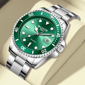 Men's Watch Factory - OEM Calendar Green Black Waterproof Steel Belt