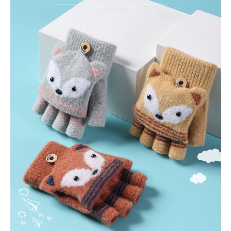 Winter Gloves Manufacturer - OEM Children's Flip Cartoon Knitting Dew Finger