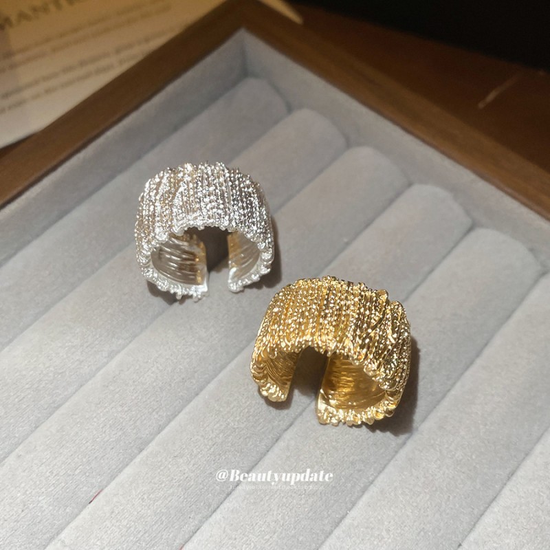 Alloy Ring Manufacturer - OEM Metallic Pleated Pattern Opening Ring for Women