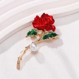 Flower Brooch Factory - OEM Red Rose Pearl Corsage Accessory