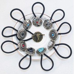 Denim Hair Rope Factory - OEM Retro Pumpkin Flower Turquoise Circle