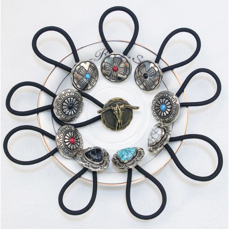 Denim Hair Rope Factory - OEM Retro Pumpkin Flower Turquoise Circle