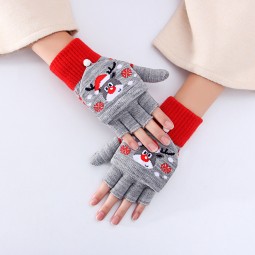 Knitted Gloves Manufacturer - OEM Winter Half Finger Christmas Pattern Gloves