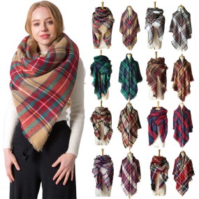 Square Scarf Factory - OEM 40 Style Double-sided Colorful Plaid Shawl