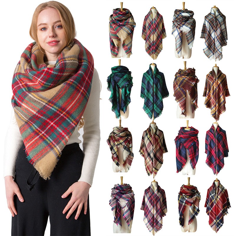 Square Scarf Factory - OEM 40 Style Double-sided Colorful Plaid Shawl