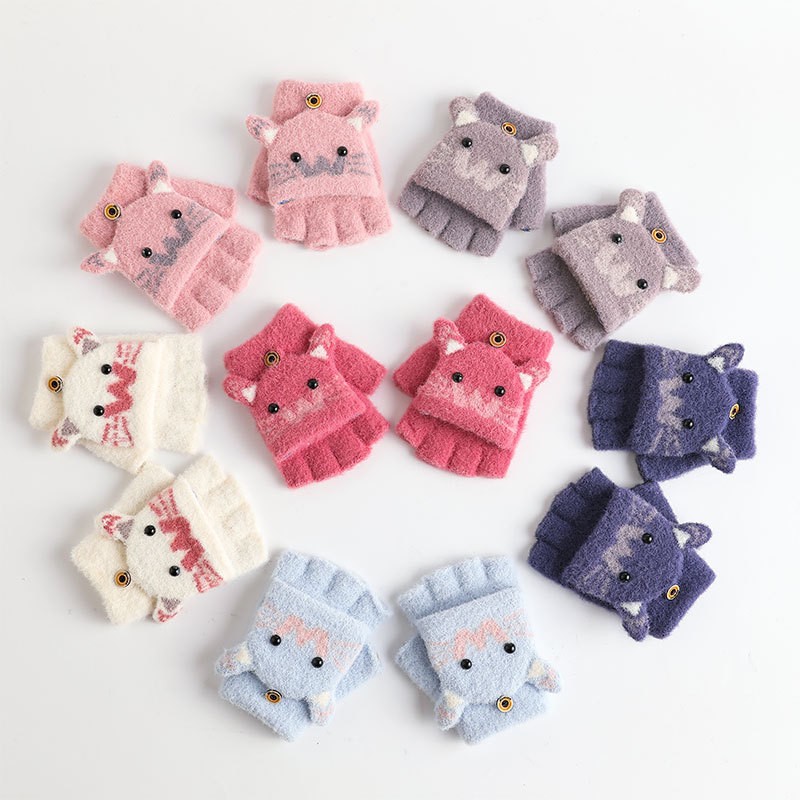 Children Gloves Manufacturer - OEM Winter Warm Soft Cartoon Cat Baby Gloves
