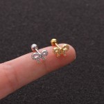 螺旋耳钉工厂-可定制1.2x6mm不锈钢锆石花朵