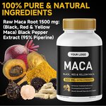 Maca Root Capsules Manufacturer - Private Label, 60 Capsules for Men's Energy & Stamina