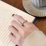 纯银戒指厂家-可定制S925甜美粉心锆石戒指