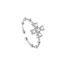 Sterling Silver Ring Factory - OEM S925 White Zircon Cross Adjustable Ring
