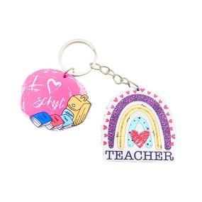 教师钥匙扣厂家-可定制木制印花彩虹教师