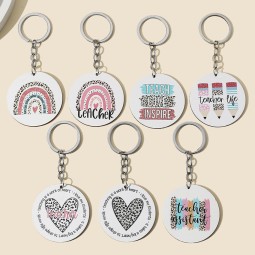 Teacher Keychain Manufacturer - OEM Wood Round Teacher Leopard Pencil