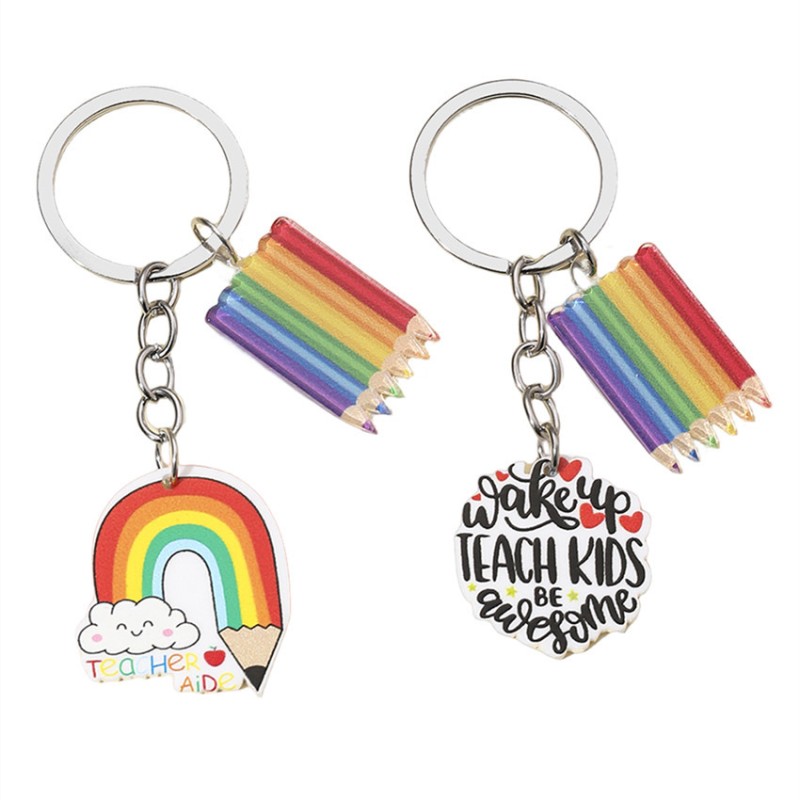 Teacher Keychain Factory - OEM Rainbow Pencil Cloud Teacher Pendant