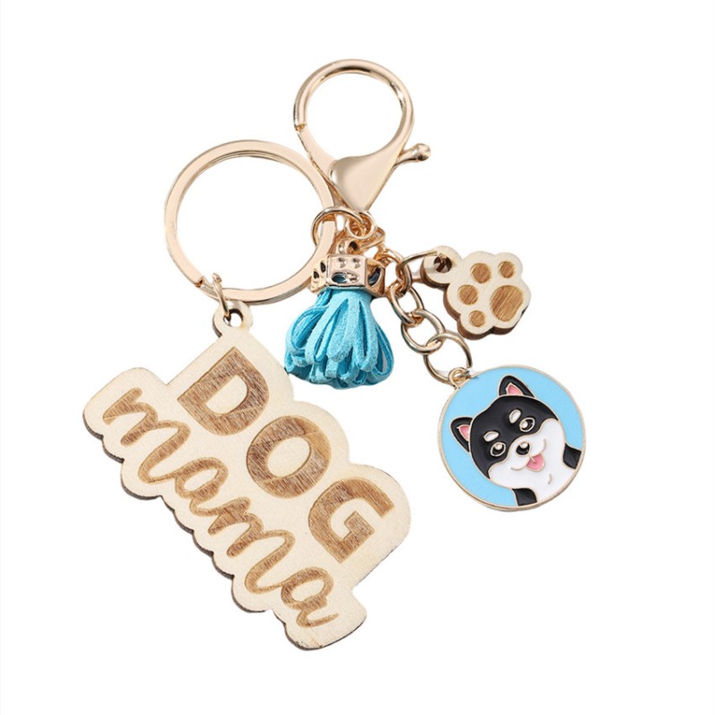 Keychain Factory - OEM DOG MAMA Wooden Dog Paw Print Pendant