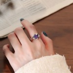 Sterling Silver Ring Manufacturer - OEM S925 Purple Zircon Heart Adjustable