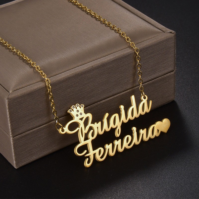 Name Necklace Factory - OEM Custom Diamond Crown Heart Letter Stainless Steel