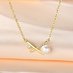 Sterling Silver Necklace Manufacturer - OEM 925 X-shaped Cross Pearl Zircon