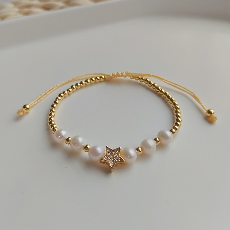 Woven Bracelet Manufacturer - OEM Synthetic Pearl Gold Pearl Moon Star