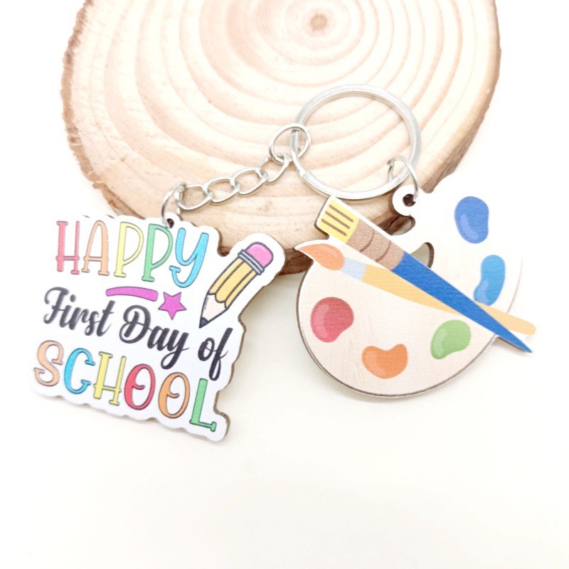 Teacher Keychain Manufacturer - OEM Wooden Palette Paintbrush Pendant