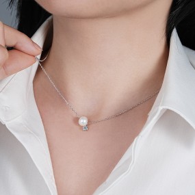 Sterling Silver Necklace Manufacturer - OEM 925 Vintage Shell Pearl Round Zircon