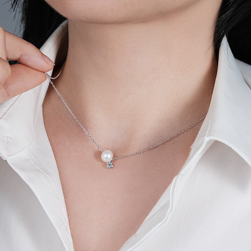Sterling Silver Necklace Manufacturer - OEM 925 Vintage Shell Pearl Round Zircon