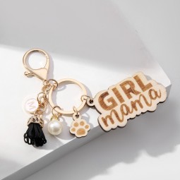 钥匙扣工厂-可定制GIRL MAMA狗爪印珍珠流苏