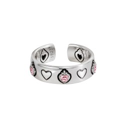 Sterling Silver Ring Factory - OEM S925 Pink Zircon Strawberry Heart Opening