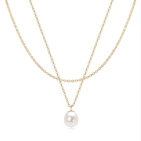 Sterling Silver Necklace Factory - OEM 925 Double Layered Natural Pearl Gold