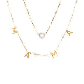 Mom Necklace Manufacturer - OEM Heart Circle Pearl 2pc Gold Plated