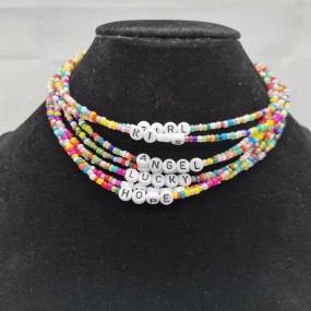Rice Bead Necklace Manufacturer - OEM Colorful English Letter Collarbone Chain