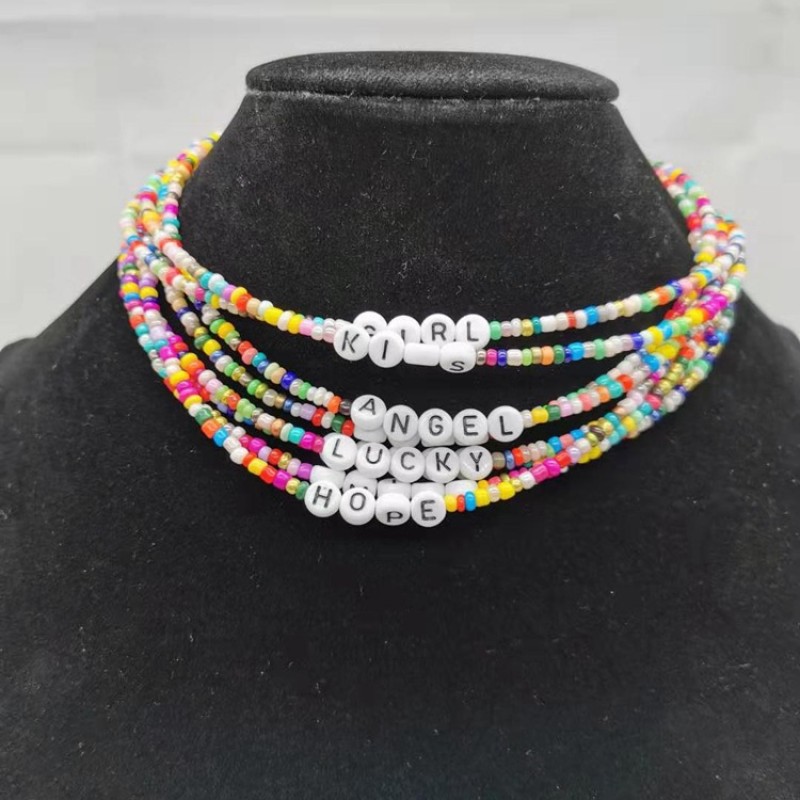 Rice Bead Necklace Manufacturer - OEM Colorful English Letter Collarbone Chain